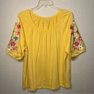 Talbots Yellow Floral Embroidered Blouse Size Large Boho Cottagecore Top